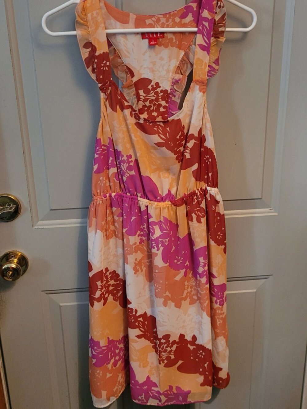 ELLE Sweet Lightweight Pink & Melon Floral Print Pullover Dress Misses Size Med